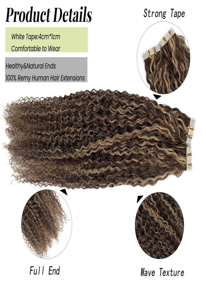 Valiilo Tape in Hair Extensions 20 Pieces 50g 22 Inch Jerry Curly Human Hair Brown to Caramel Blonde Highlights Double Sided Tape ins - Image 4